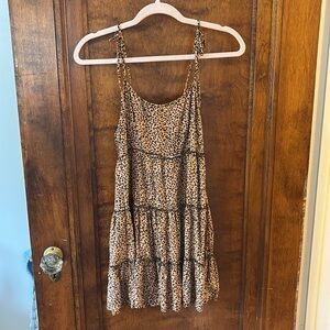 SHEIN Leopard Print Tie Shoulder Frill Trim Cami Dress Size S